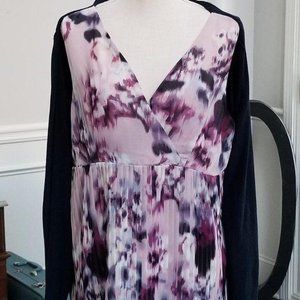 Apt 9 Mixed Media Pleated Top / Navy Cardigan Size Large